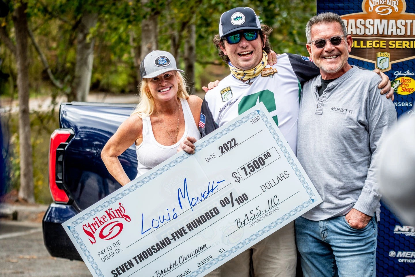 Bassmaster College Champion Louis Monetti wearing Fat Bass Topwater hat